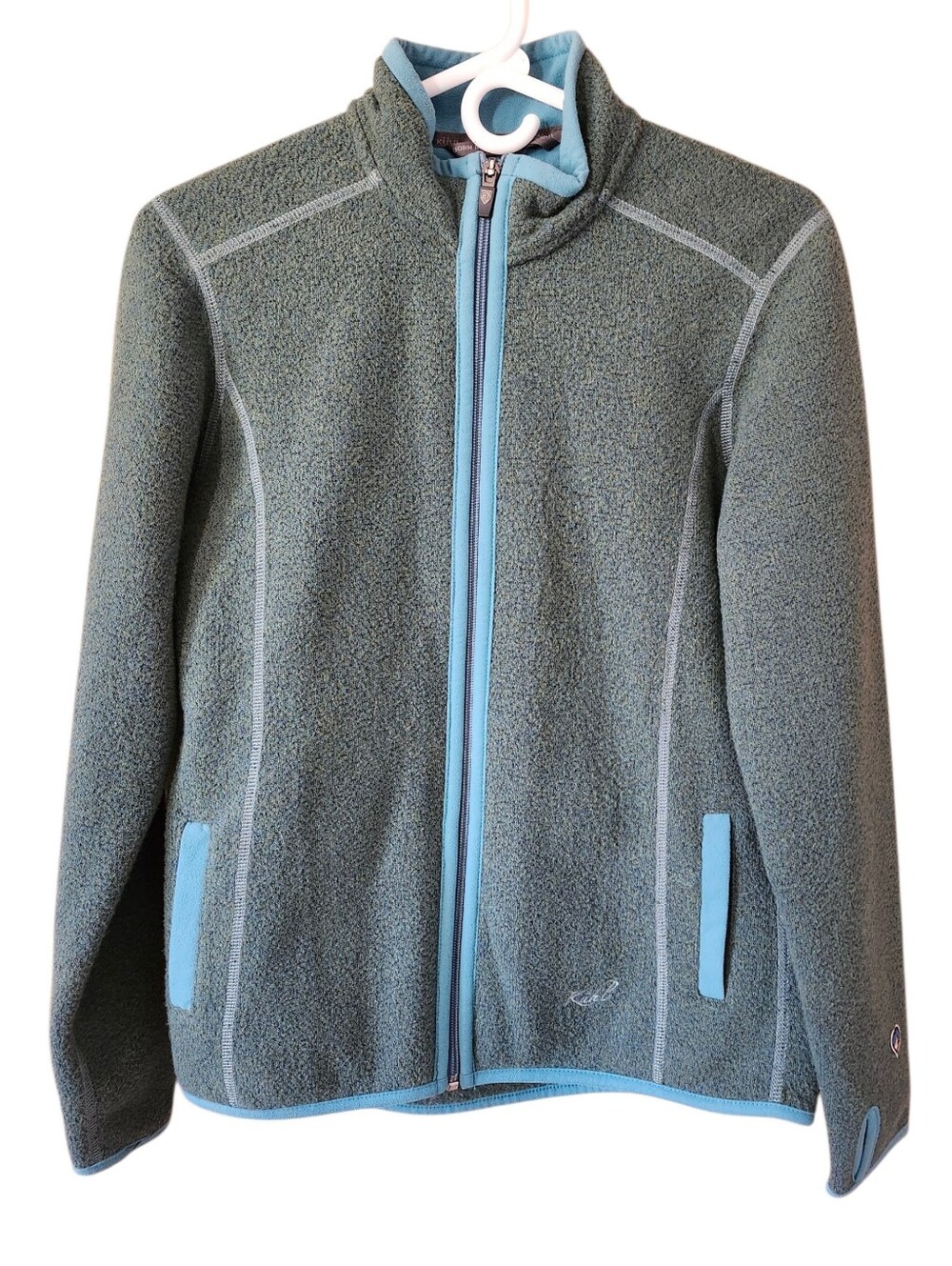 KUHL Alfpaca Full Zip Fleece Jacket Green Teal Blue Trim. Sz. Small
